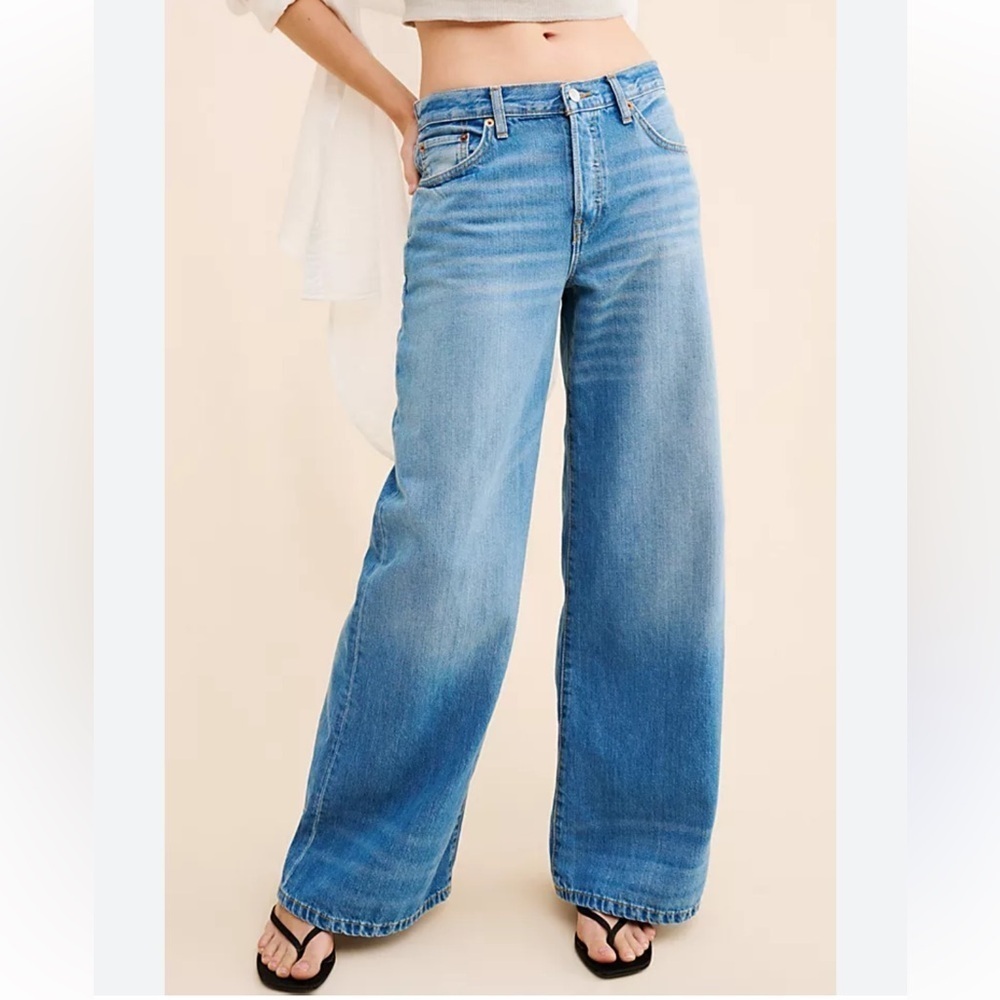 RE/DONE Mid Rise Palazzo Jeans Light Blue Flares wide leg denim $320 sz 30